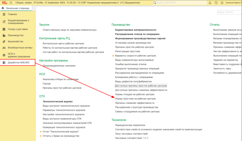 Файл:Нормы простоев РЦ - меню.png